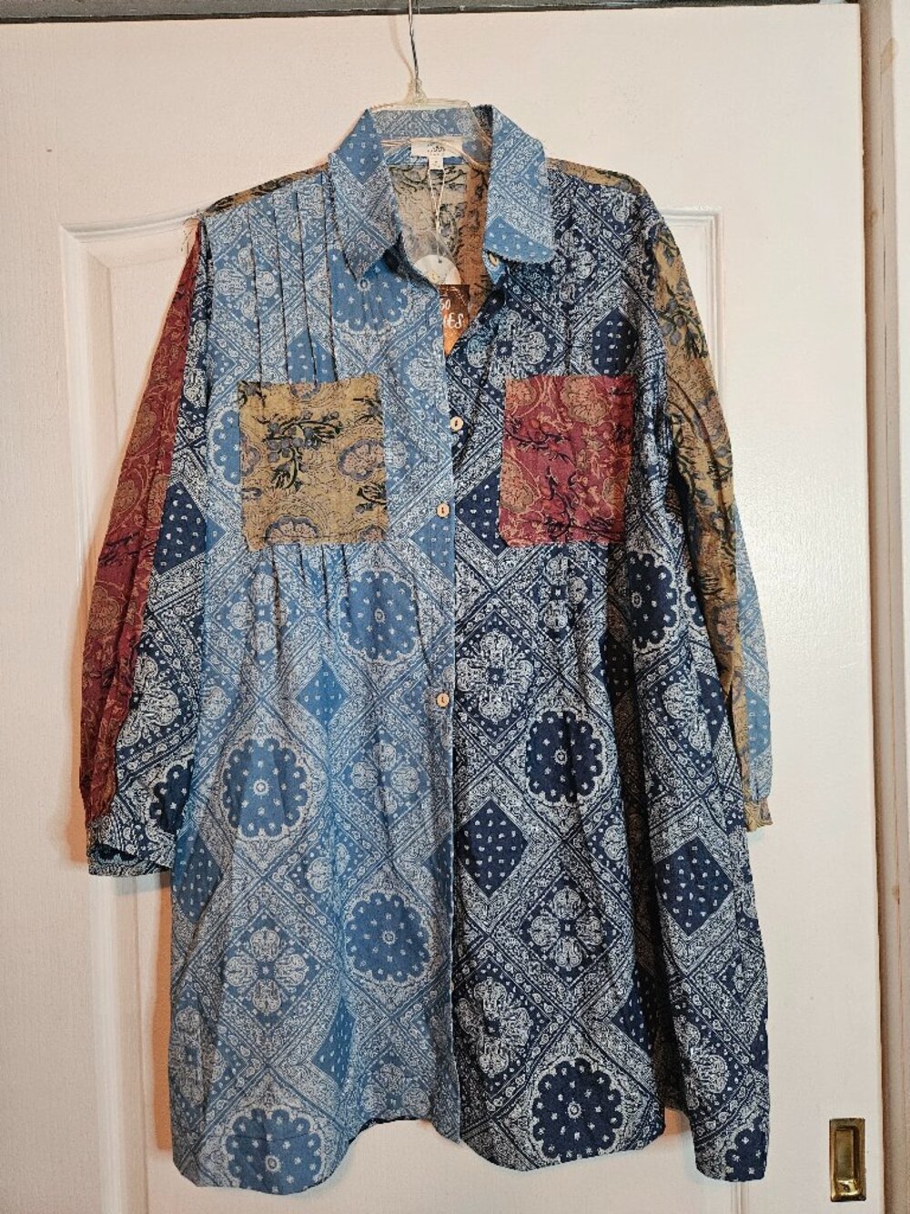 NWT ODDI Bandana Boho Patchwork Paisley Shirt Dress Long Sleeve Tunic Medium
